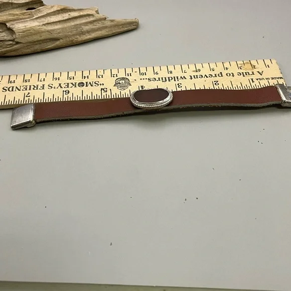 Brown Leather Wrap Bracelet with Silver Oval Accent - Picture 4 of 5